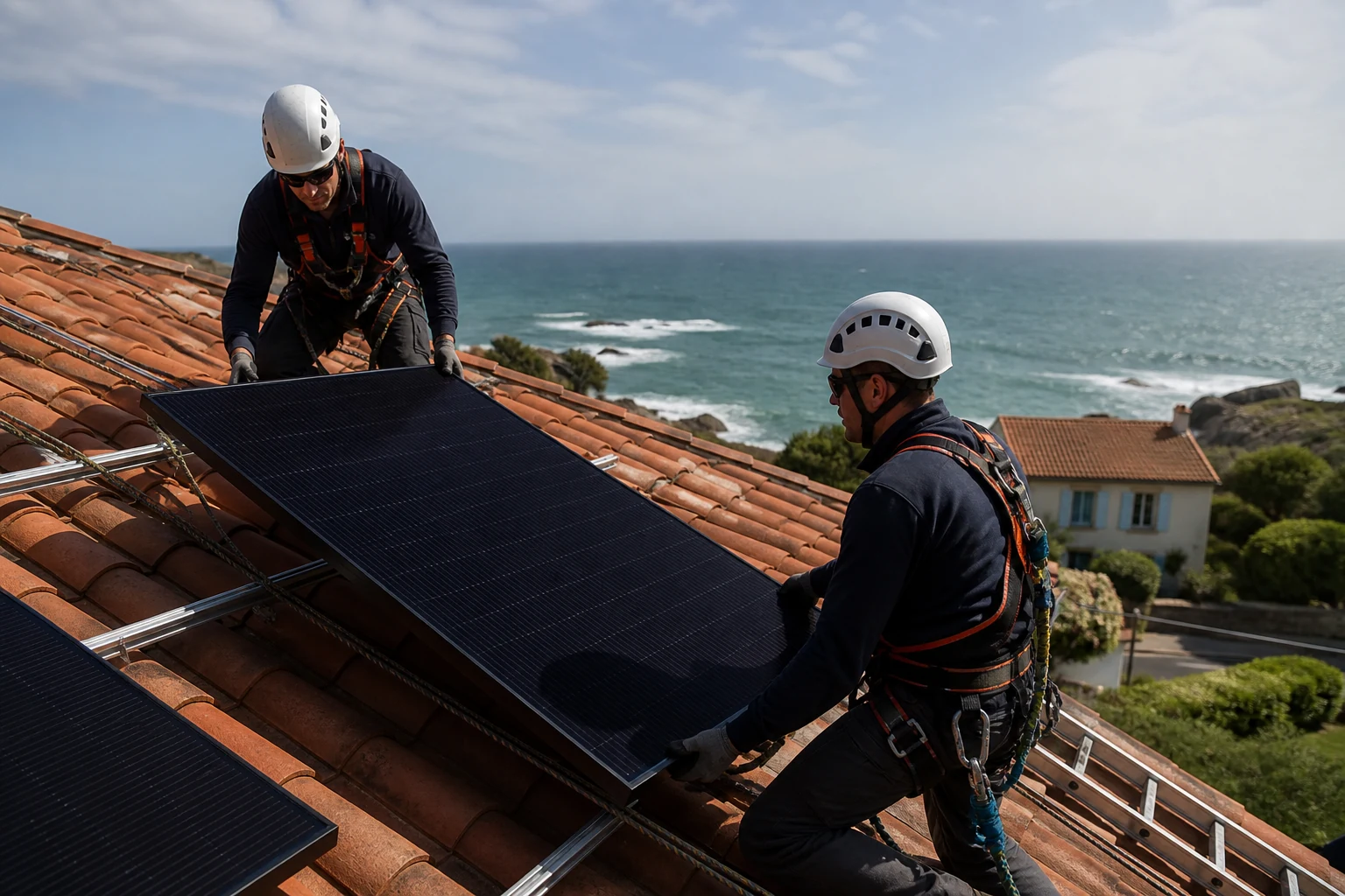 Pose coordonnée d’un module solaire en toiture