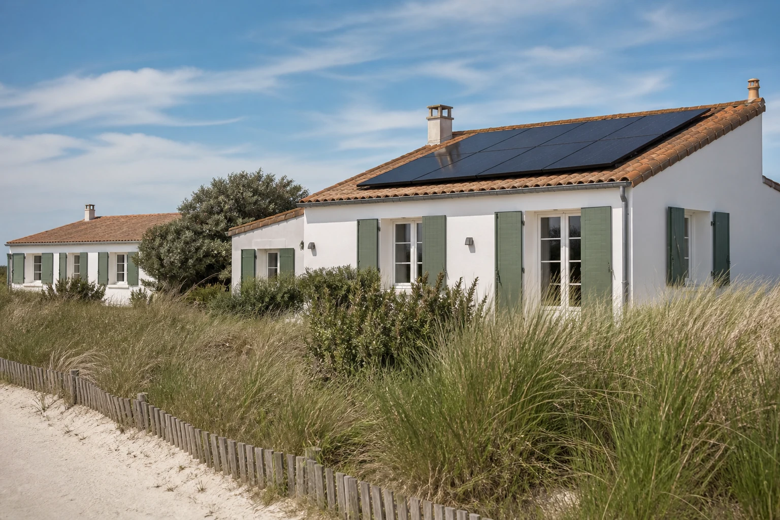 Maison solaire proche des secteurs exposés au vent atlantique
