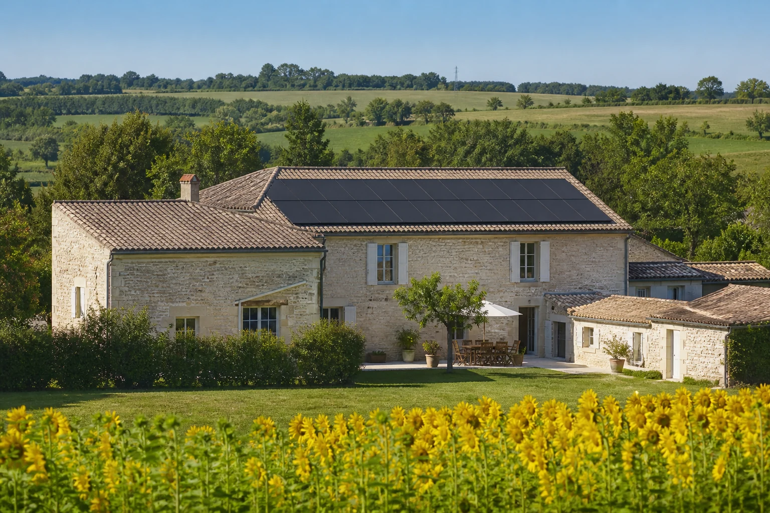 Habitation équipée de panneaux face aux paysages de Haute-Saintonge